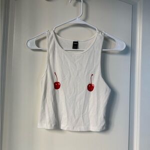 SHEIN White Crop Top with Cherry Print